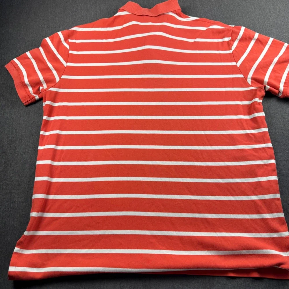 Polo Ralph Lauren Mens Large Orange White Striped Short Sleeve Cotton Polo Shirt